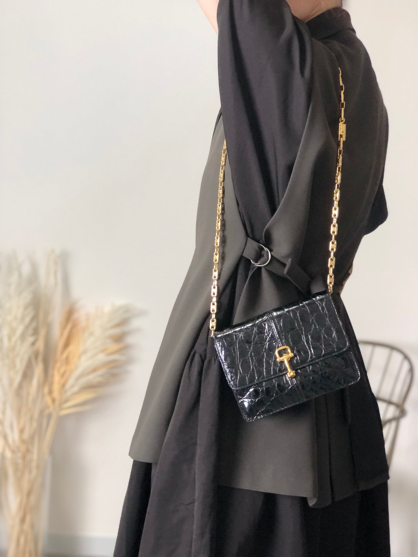CELINE Horse Bit Chain Shoulder bag Black Vintage pu7w2k