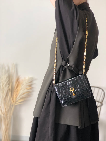 CELINE Horse Bit Chain Shoulder bag Black Vintage pu7w2k