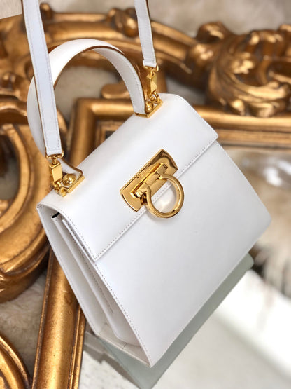 Salvatore Ferragamo Gancini Kelly 單肩包 手提包 皮革 白色 4cas4n