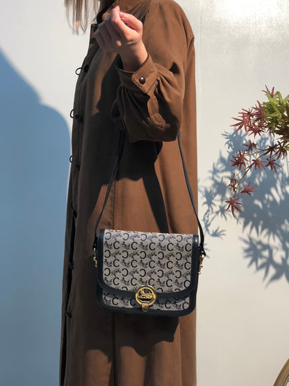 CELINE C Macadam 馬車提花肩背包 海軍藍 復古 舊款 CELINE mc478m