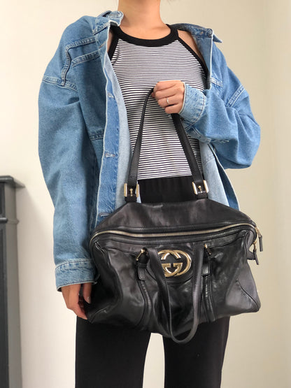 GUCCI GG Motif Small Boston bag Handbag Black Vintage f7jncz