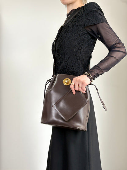 CELINE Starball Drawstring Shoulder bag Brown Vintage 4nhtxx