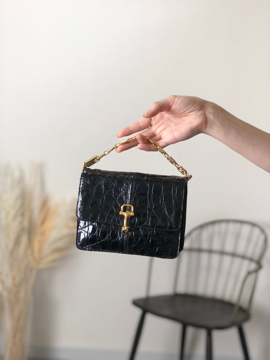 CELINE Horse Bit Chain Shoulder bag Black Vintage pu7w2k