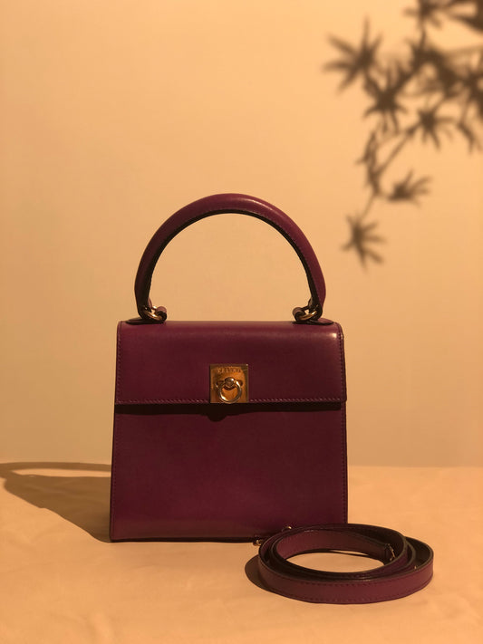 CELINE Gancini Top handle Crossbody 2Way Shoulder bag Handbag Purple Old CELINE Vintage 2hubjj