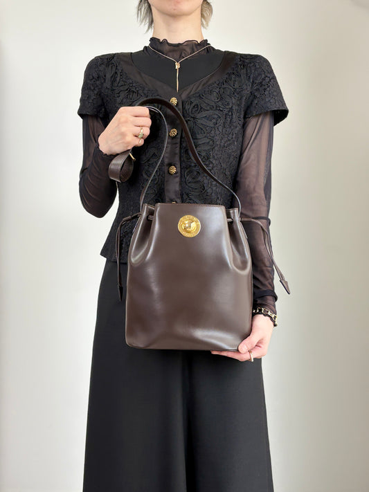 CELINE Starball Drawstring Shoulder bag Brown Vintage 4nhtxx