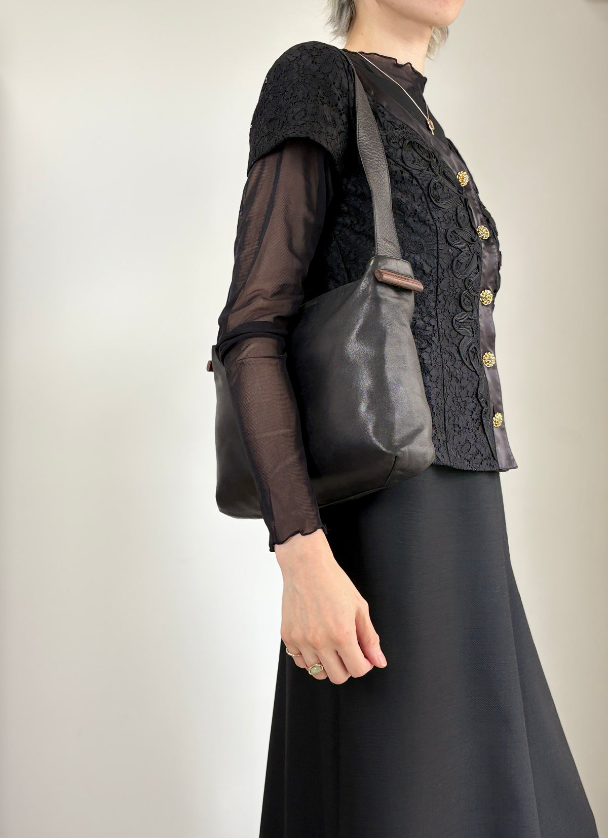 LOEWE Logo Shoulder bag Hobobag Black Vintage nj2ii2