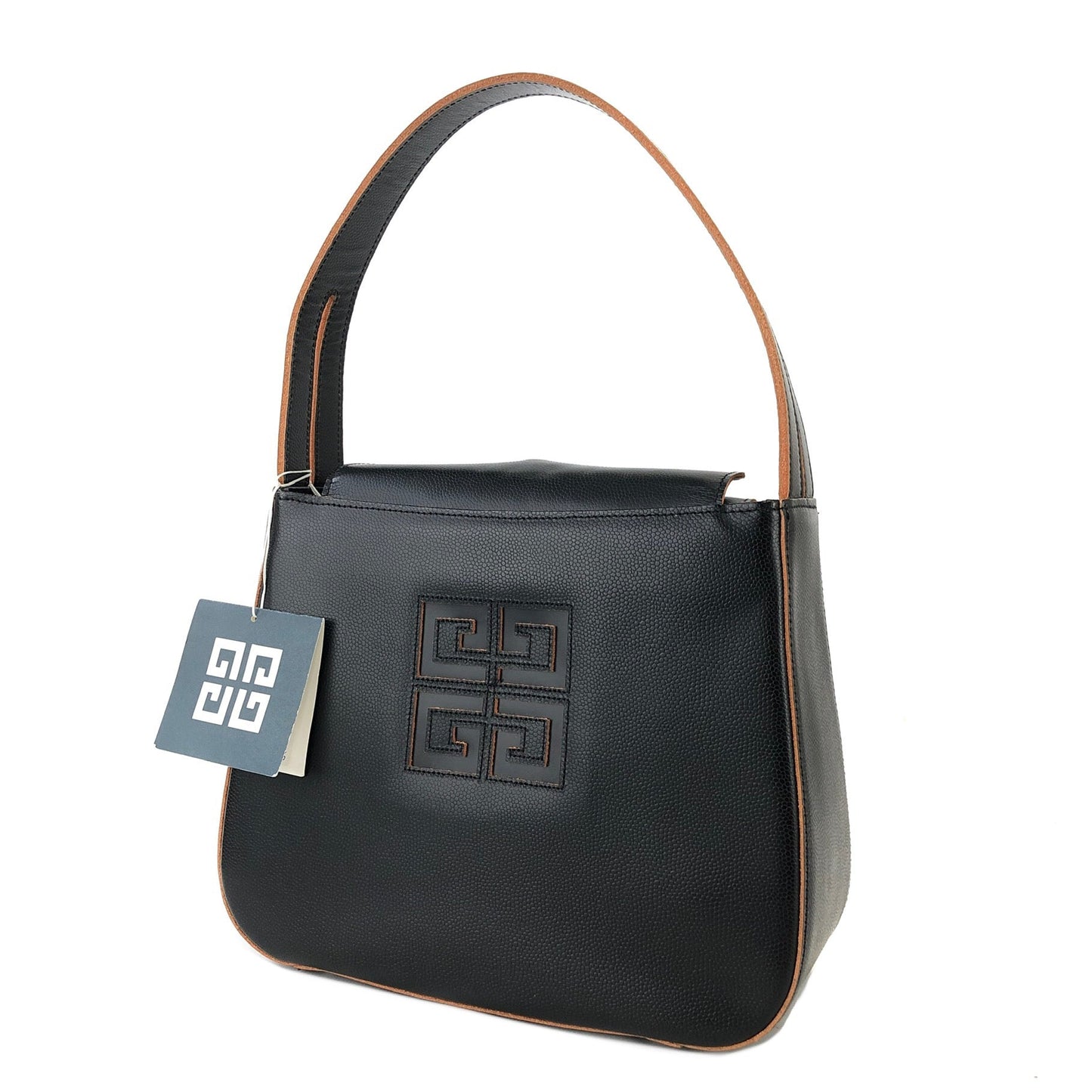 GIVENCHY Cut out logo Leather Handbag Black Vintage Old 58bs2r