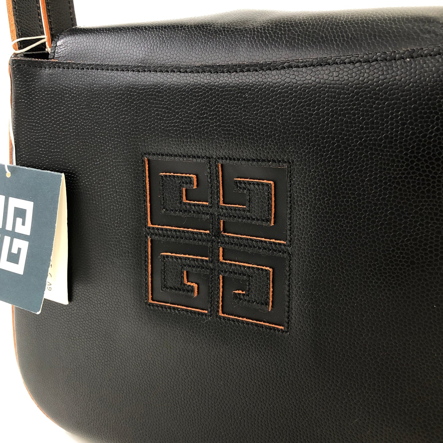 GIVENCHY Cut out logo Leather Handbag Black Vintage Old 58bs2r