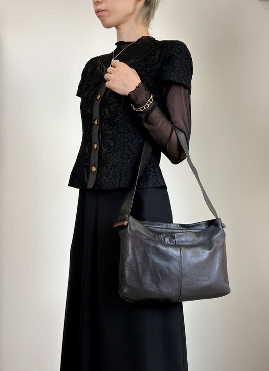 LOEWE Logo Shoulder bag Hobobag Black Vintage nj2ii2