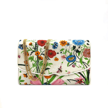 GUCCI Flora Chain Shoulder bag White Vintage Old gucci r847md