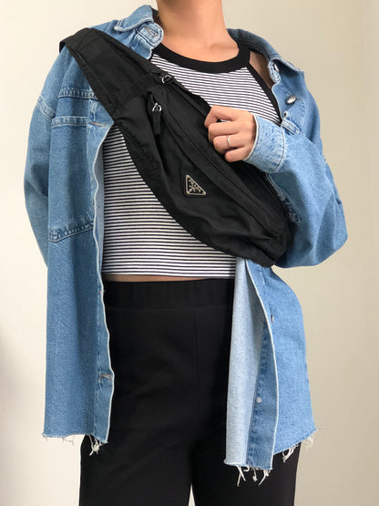 PRADA Tessuto Triangle Logo Sling bag Black Vintage fa4d62