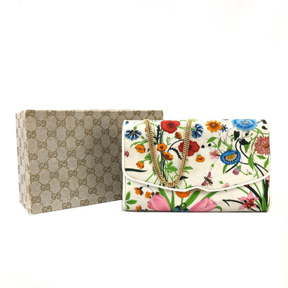 GUCCI Flora Chain Shoulder bag White Vintage Old gucci r847md