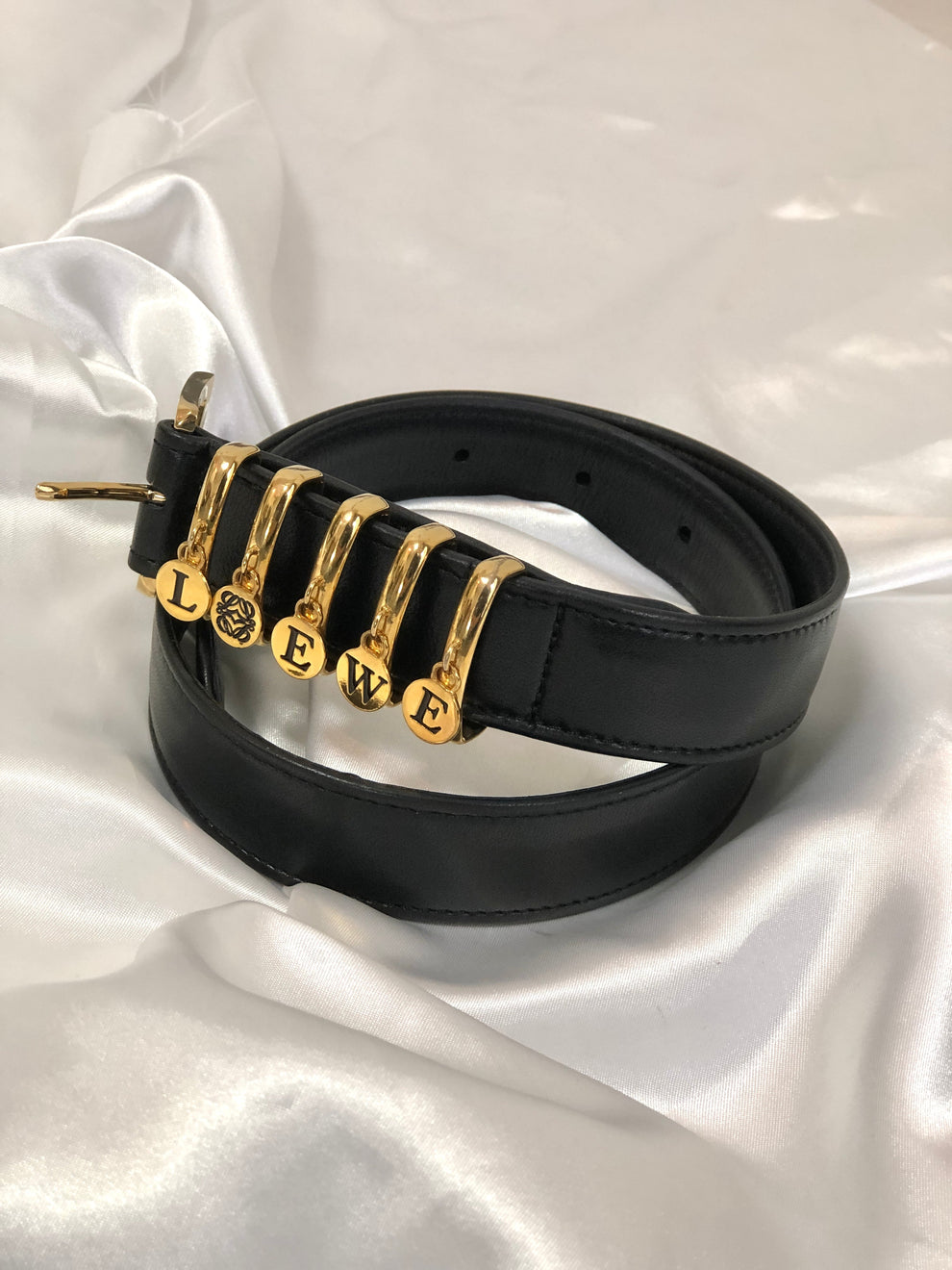 LOEWE Initial Leather Belt Black Vintage Old tebe6k – VintageShop solo