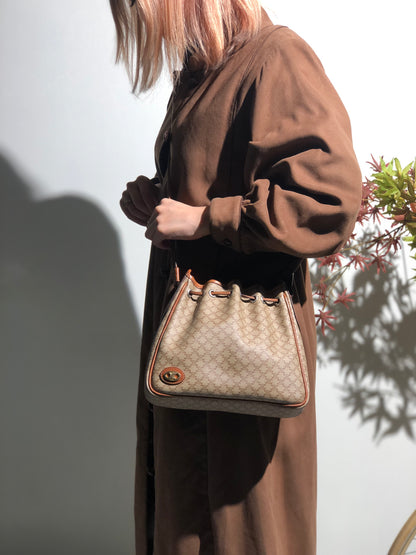CELINE Macadam Blason Drawstring Shoulder bag Beige Vintage Old Celine cdm6z4