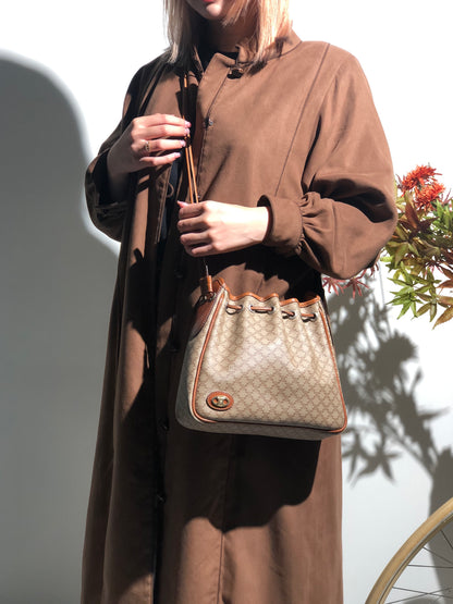 CELINE Macadam Blason Drawstring Shoulder bag Beige Vintage Old Celine cdm6z4