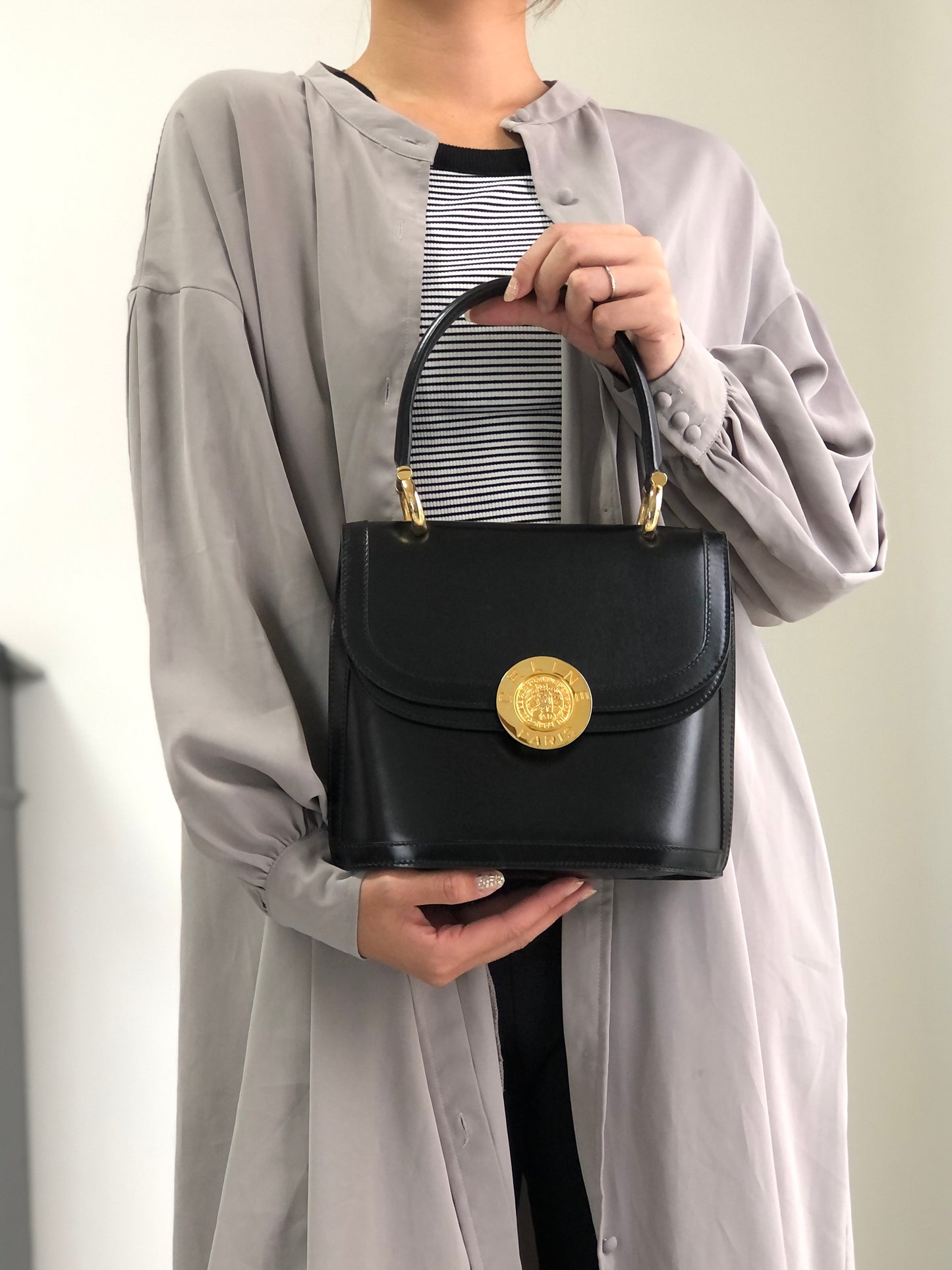 CELINE Medal Motif Handbag Black Vintage tgv7x5