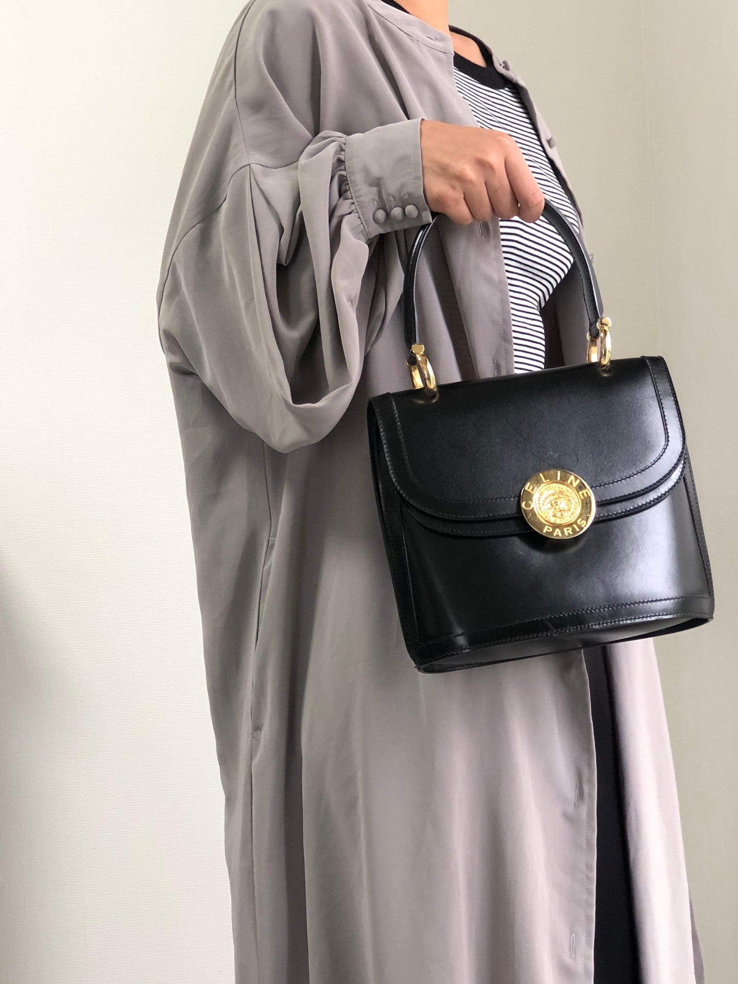 CELINE Medal Motif Handbag Black Vintage tgv7x5
