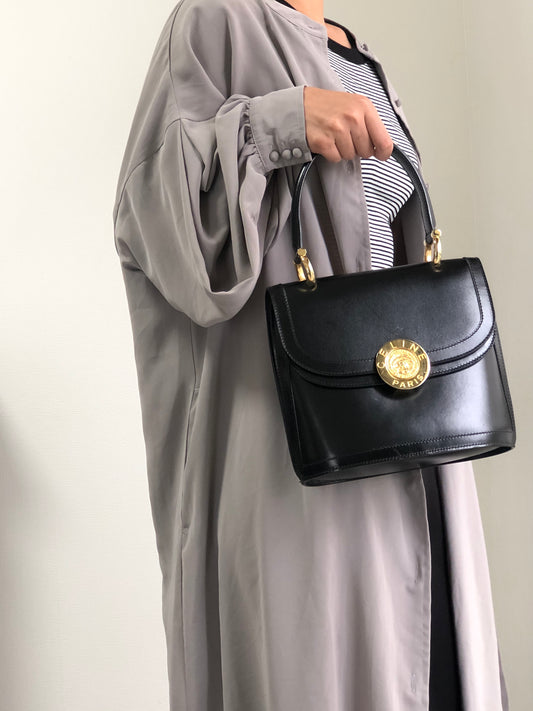CELINE Medal Motif Handbag Black Vintage tgv7x5