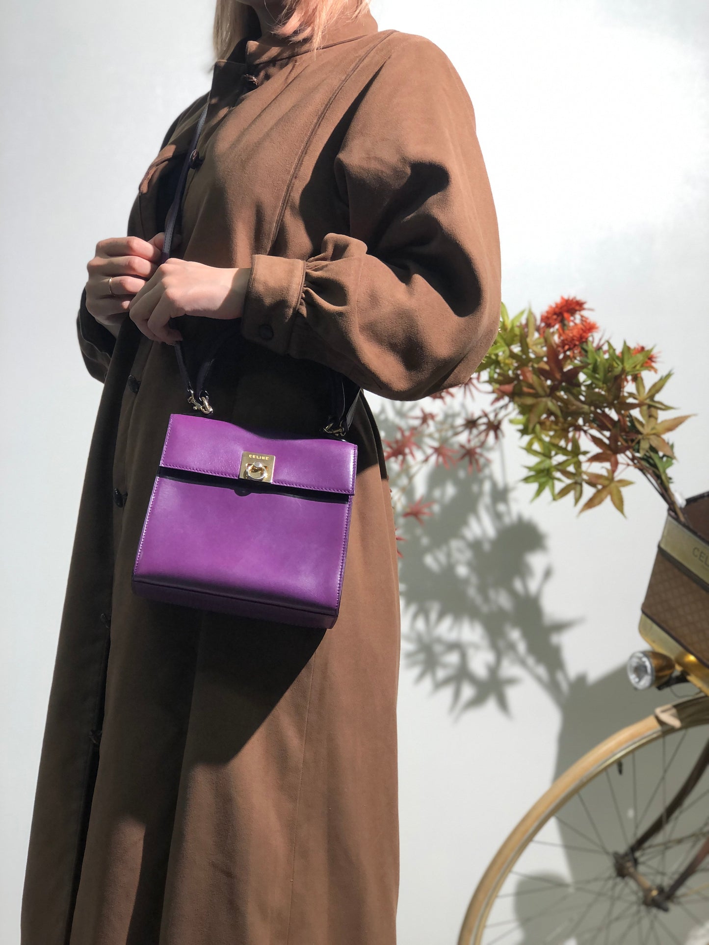 CELINE Gancini Top handle Crossbody 2Way Shoulder bag Handbag Purple Old CELINE Vintage 2hubjj