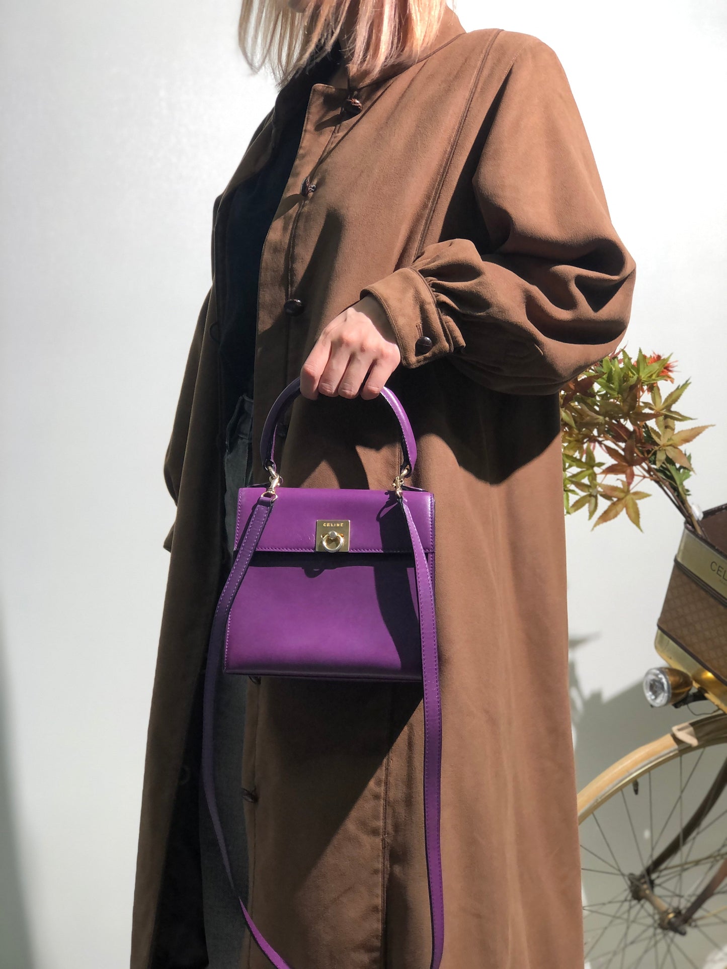 CELINE Gancini Top handle Crossbody 2Way Shoulder bag Handbag Purple Old CELINE Vintage 2hubjj