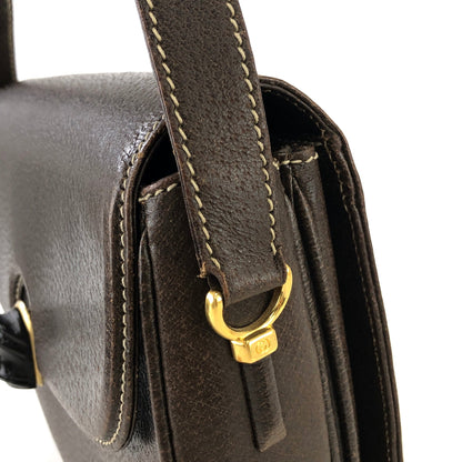 GUCCI bamboo leather crossbody shoulder bag Brown Vintage Old 6t7smn