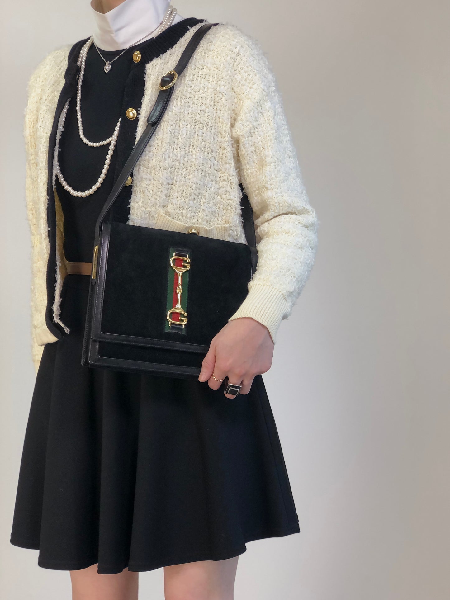 GUCCI Sherry Line Horse Bit Shoulder bag Black Vintage serjt6