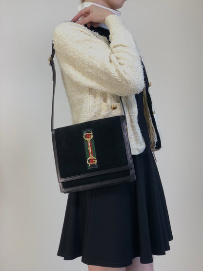 GUCCI Sherry Line Horse Bit Shoulder bag Black Vintage serjt6