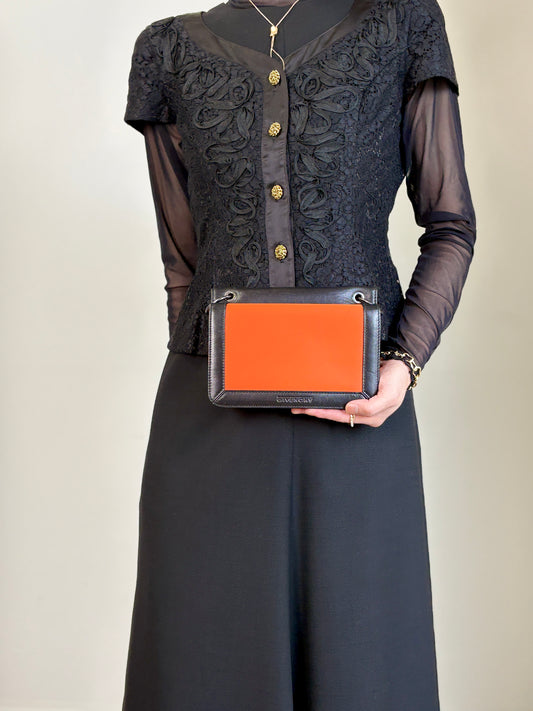 GIVENCHY Logo Shoulder bag Black×Orange Vintage ahpuhk