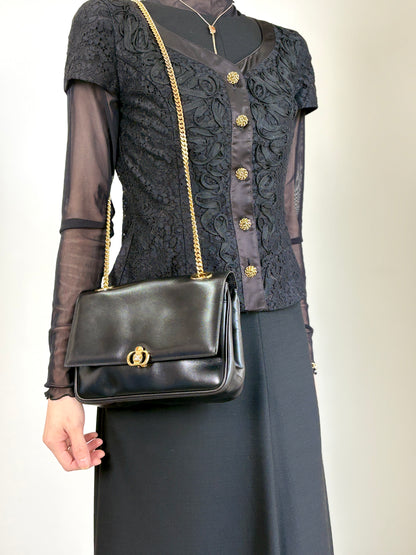 CELINE Blason Chain Shoulder bag Black Vintage gpayic