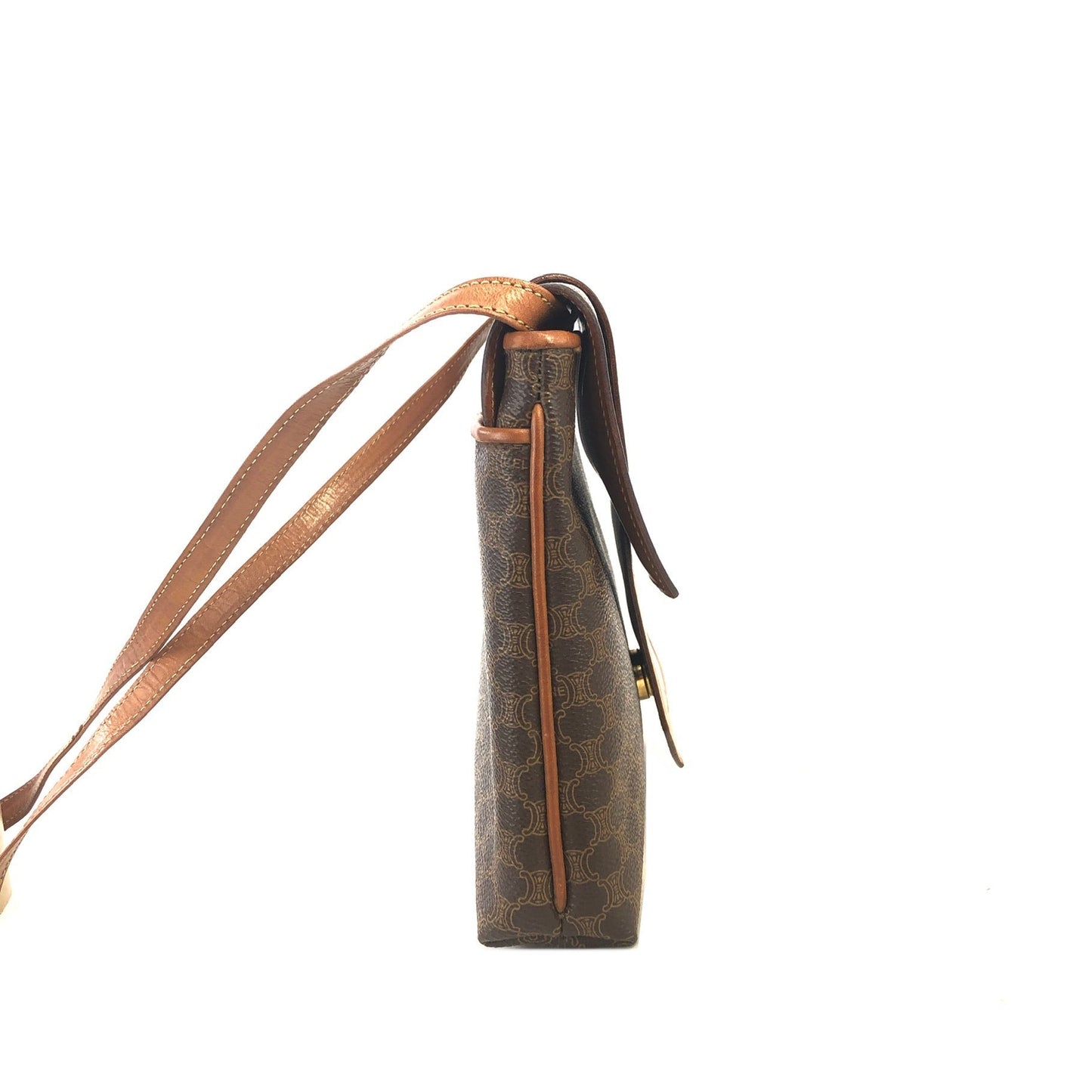 CELINE Macadam Blason Embossed PVC Leather Crossbody Shoulder Bag Brown Vintage Old Celine wjujuw