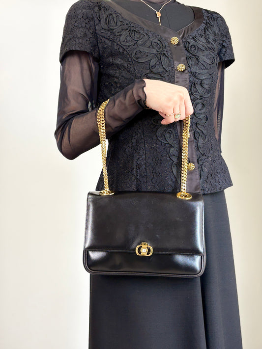 CELINE Blason Chain Shoulder bag Black Vintage gpayic