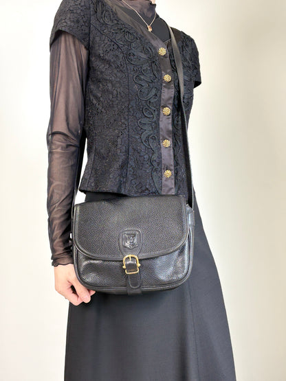 CELINE Blason Front Buckle Shoulder bag Black Vintage 4n3ttr