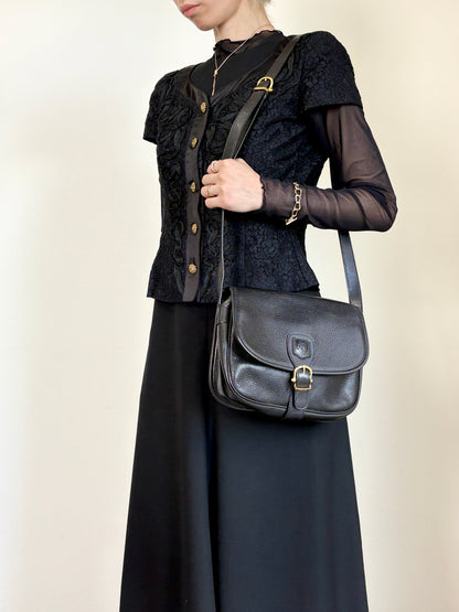 CELINE Blason Front Buckle Shoulder bag Black Vintage 4n3ttr