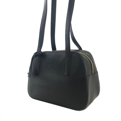 PRADA logoEmbossed  saffiano leather  side lock shoulder bag black Vintage Old 7yy5td