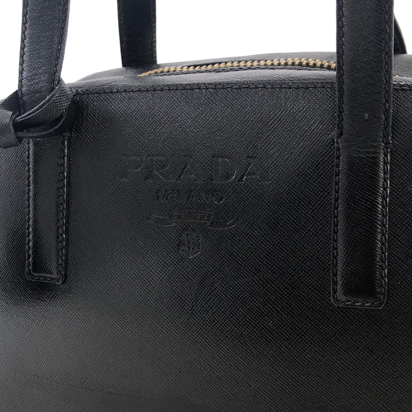 PRADA logoEmbossed  saffiano leather  side lock shoulder bag black Vintage Old 7yy5td