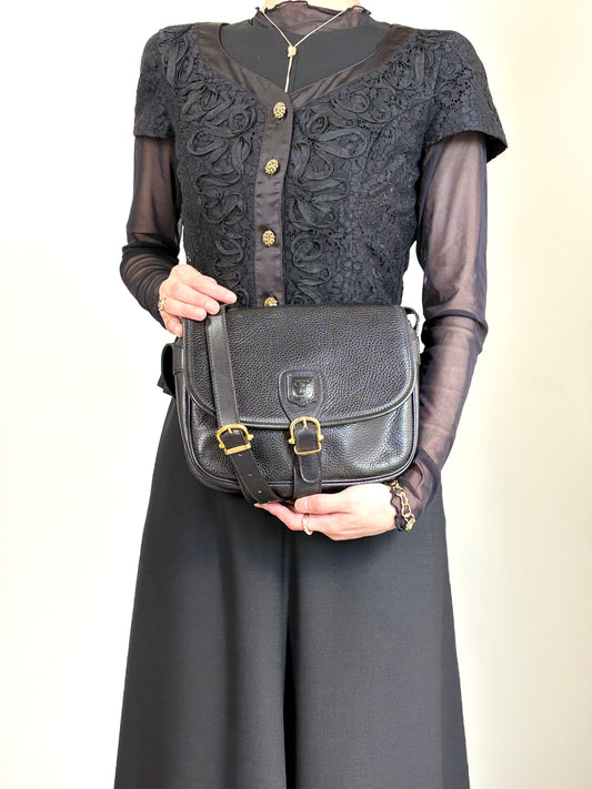 CELINE Blason Front Buckle Shoulder bag Black Vintage 4n3ttr