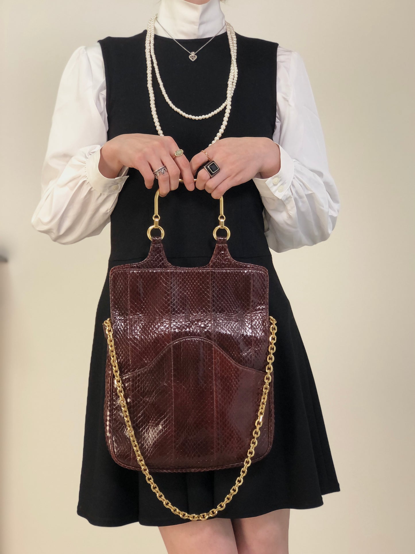CELINE Two-way Handbag Chain Shoulder bag Brown Vintage 2b68me