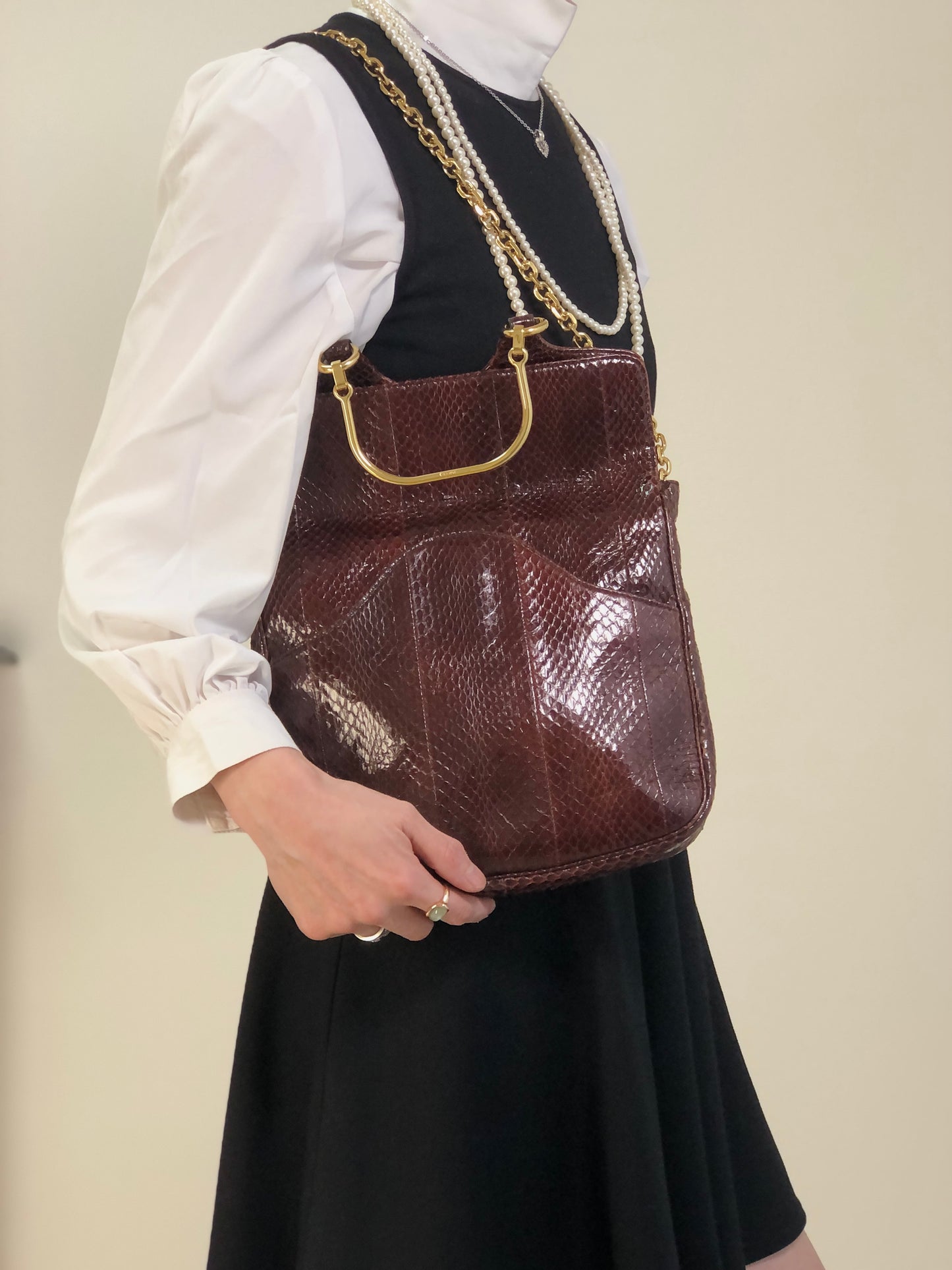 CELINE Two-way Handbag Chain Shoulder bag Brown Vintage 2b68me
