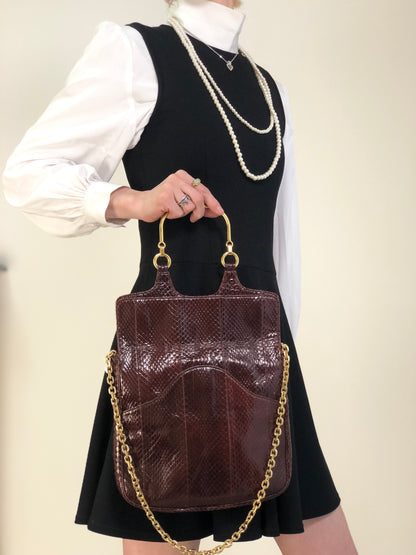 CELINE Two-way Handbag Chain Shoulder bag Brown Vintage 2b68me