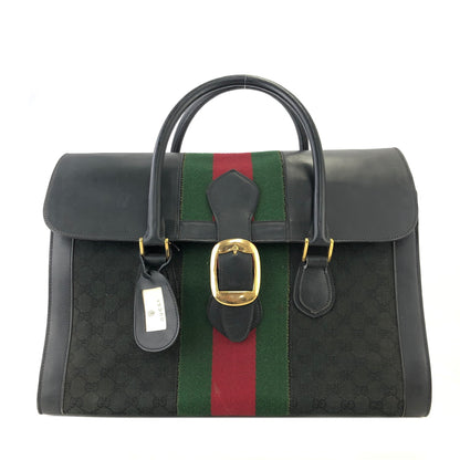 GUCCI Sherry Line Canvas x Leather Boston Bag Handbag Black Vintage Old vuviex