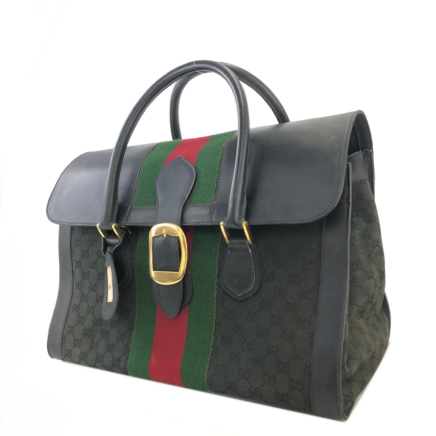 GUCCI Sherry Line Canvas x Leather Boston Bag Handbag Black Vintage Old vuviex