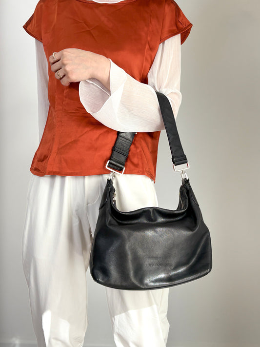 PRADA Logo Embossed Shoulder bag Hobobag Brown Vintage d2egiw