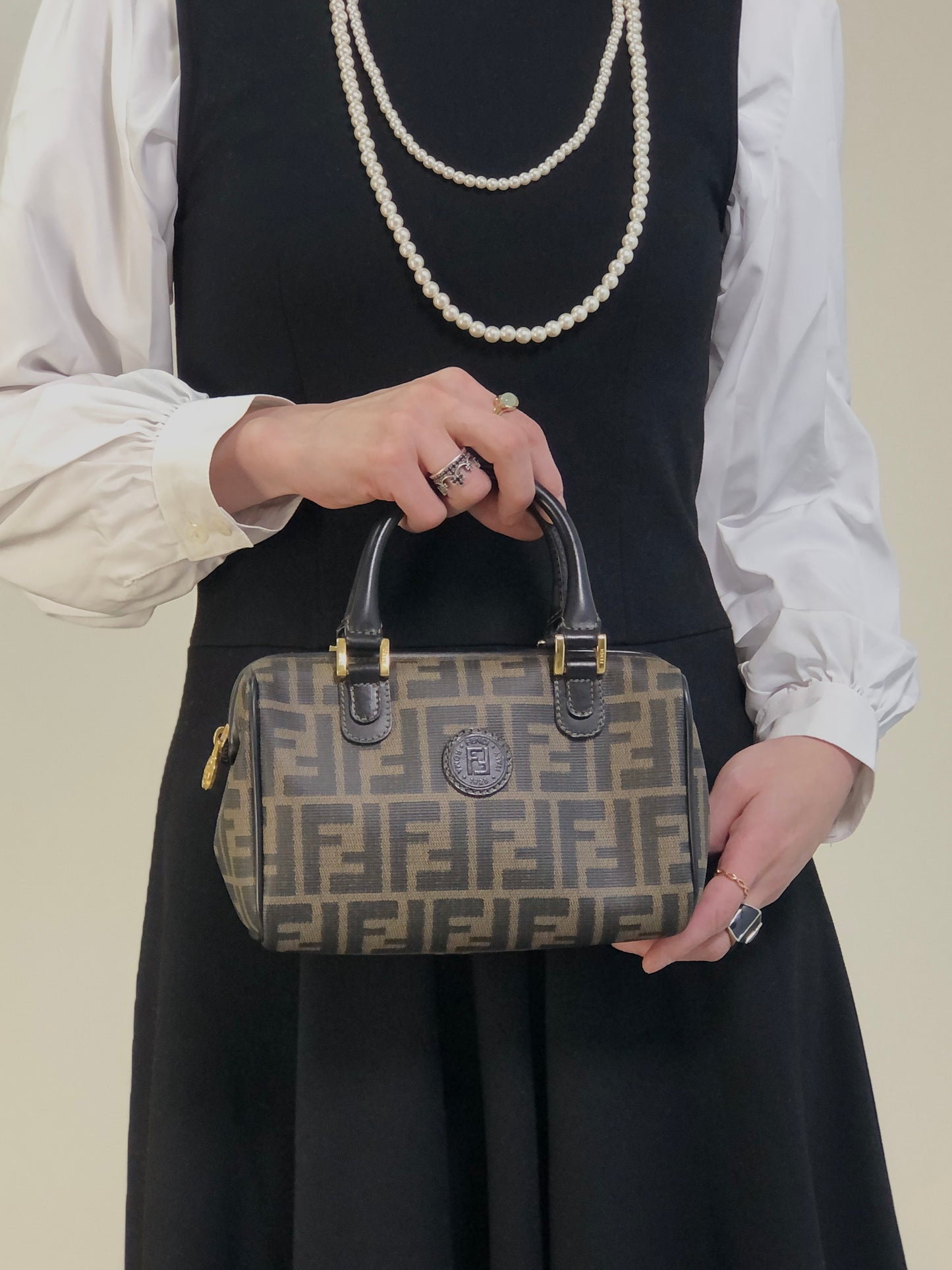 FENDI Zucca Two-way Small Boston bag Shoulder bag Brown Vintage sfanas