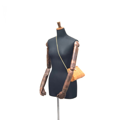 courrèges Logo Chain Basket Rattan Weave shoulder bag Brown Vintage ngvpig