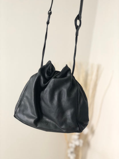LOEWE Anagram Leather Drawstring Shoulder bag Black Vintage x4arek
