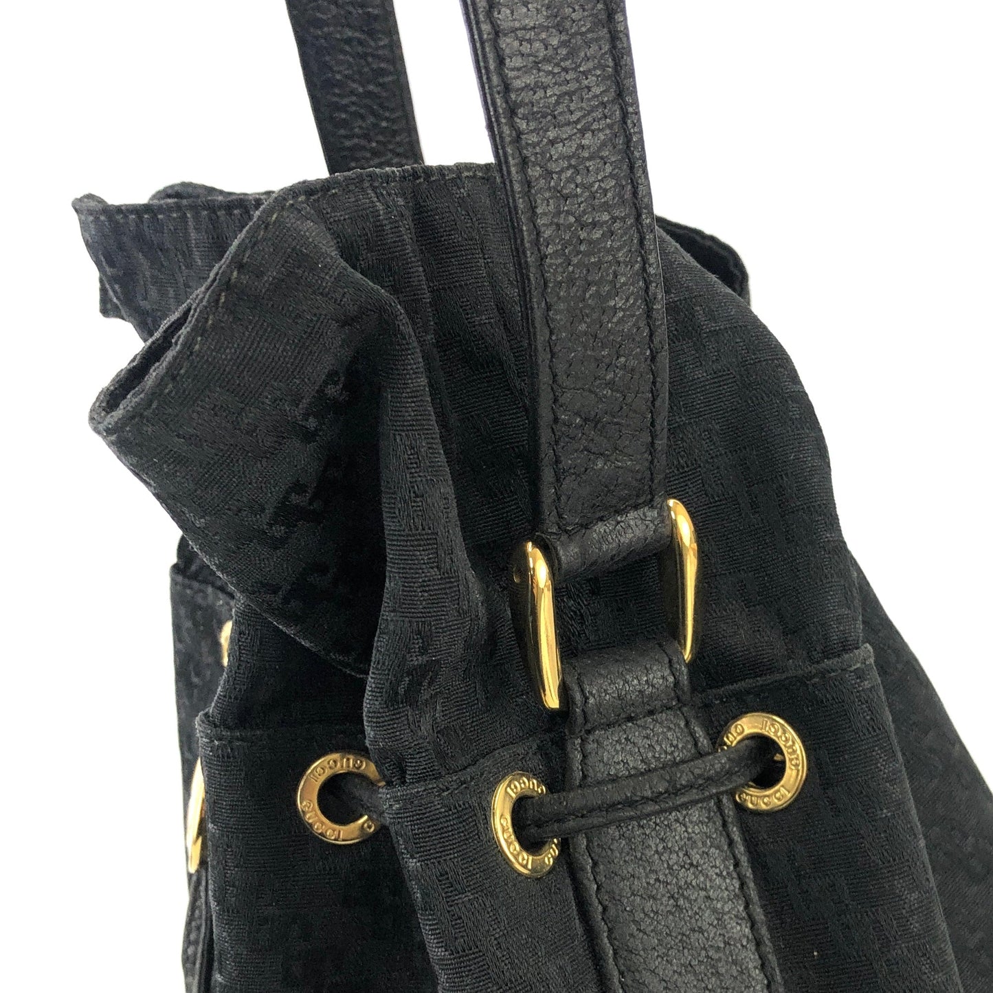 GUCCI Logo Canvas Drawstring Shoulder bag Black Vintage Old Gucci jnaa8d
