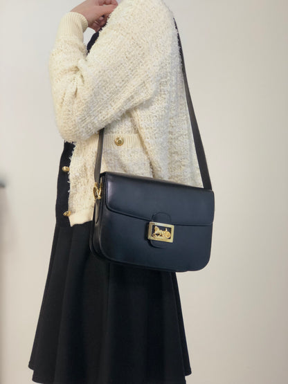 CELINE Horse Carriage Crossbody Shoulder bag Black Vintage zkdk65