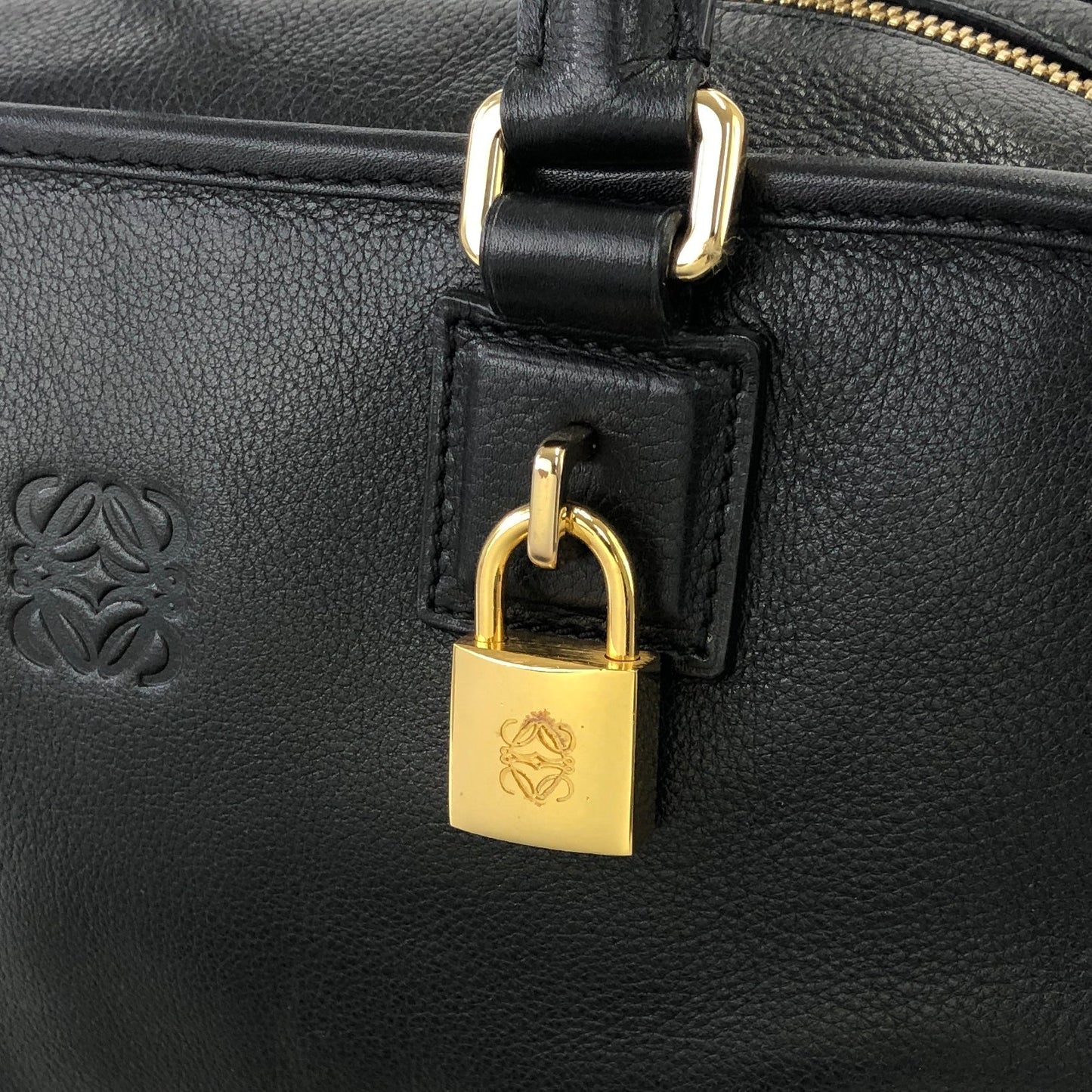 LOEWE Amazona 28 Anagram Leather Bostonbag Handbag Black Vintage f3cwxt