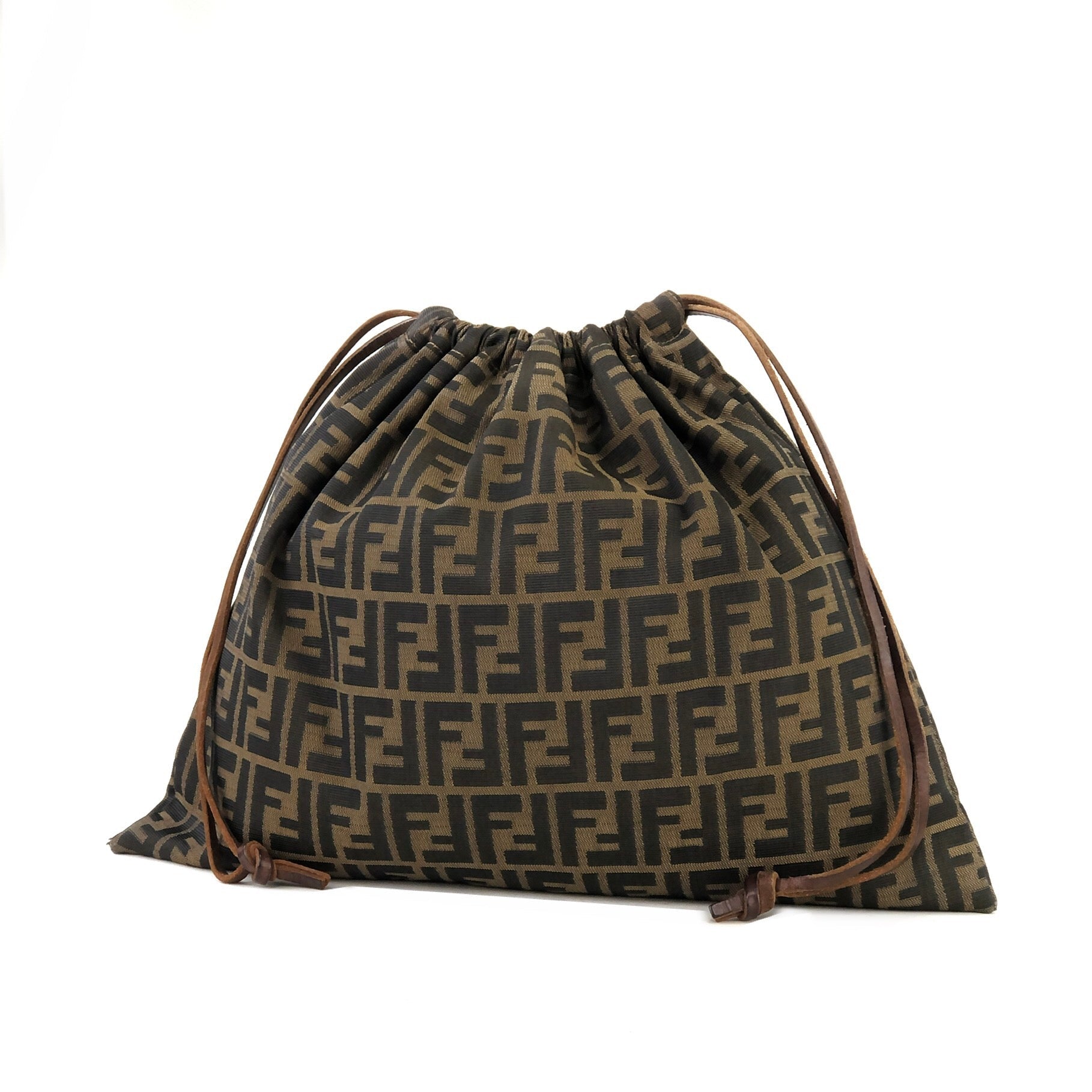 FENDI Zucca Jacquard Drawstring Hand Bag Brown vintage Old reeshj VintageShop solo