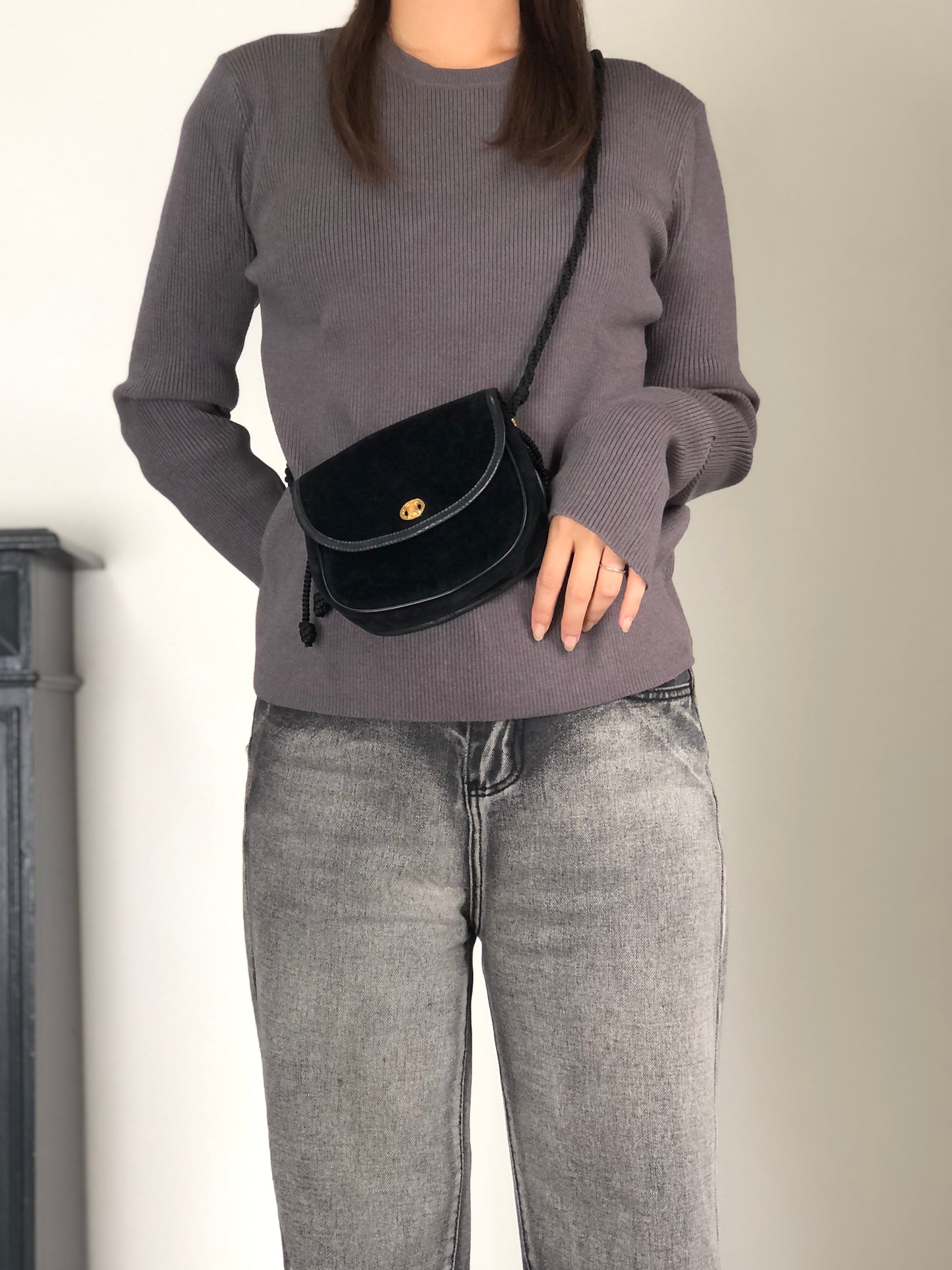 CELINE Blason Tassel Shoulder bag Black Vintage 55w28w